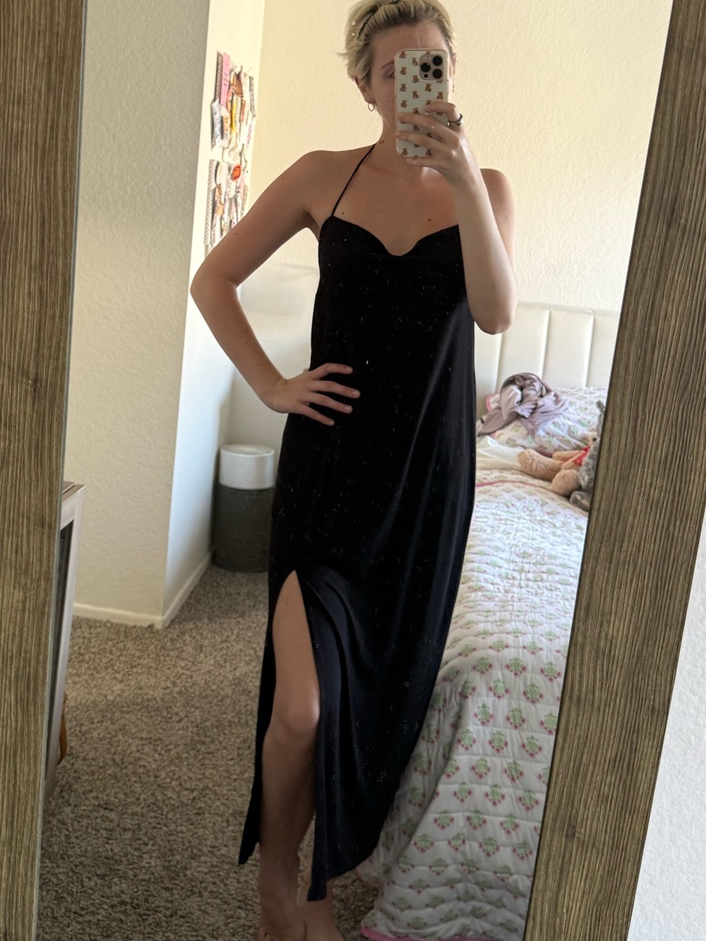 Mango Black Slip Maxi Dress with Side Slit